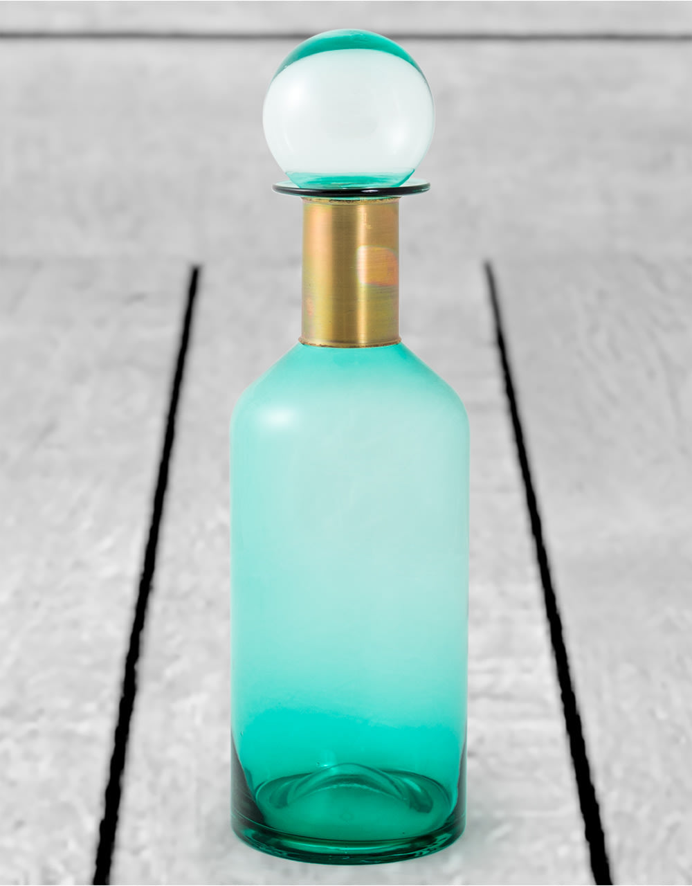 Tall Teal Glass Apothecary Bottle with Brass Neck - GW119