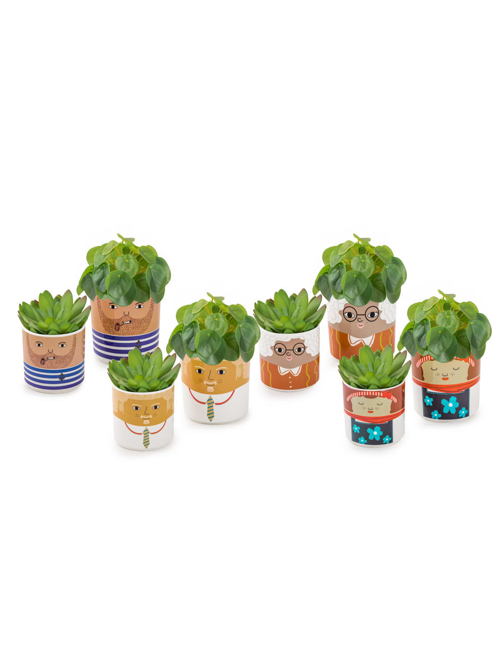 Set of 8 (4 Small, 4 Large) Ceramic People Pots - MCP21