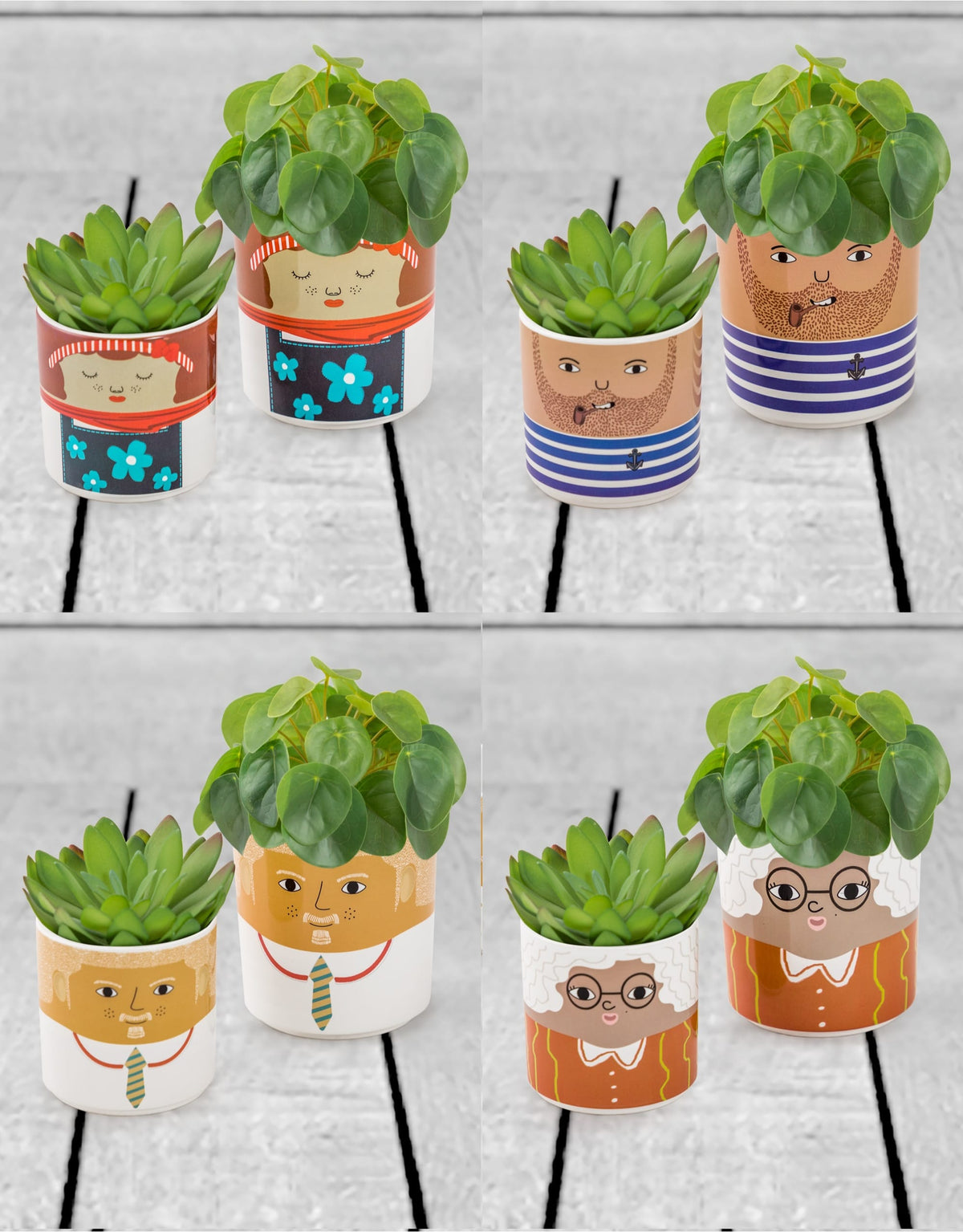 Set of 8 (4 Small, 4 Large) Ceramic People Pots - MCP21