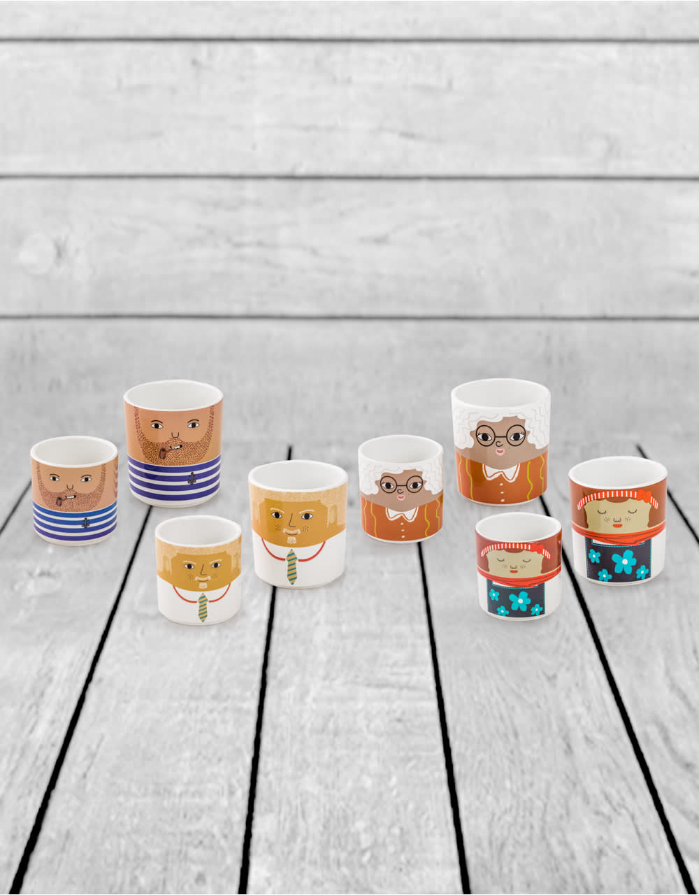 Set of 8 (4 Small, 4 Large) Ceramic People Pots - MCP21