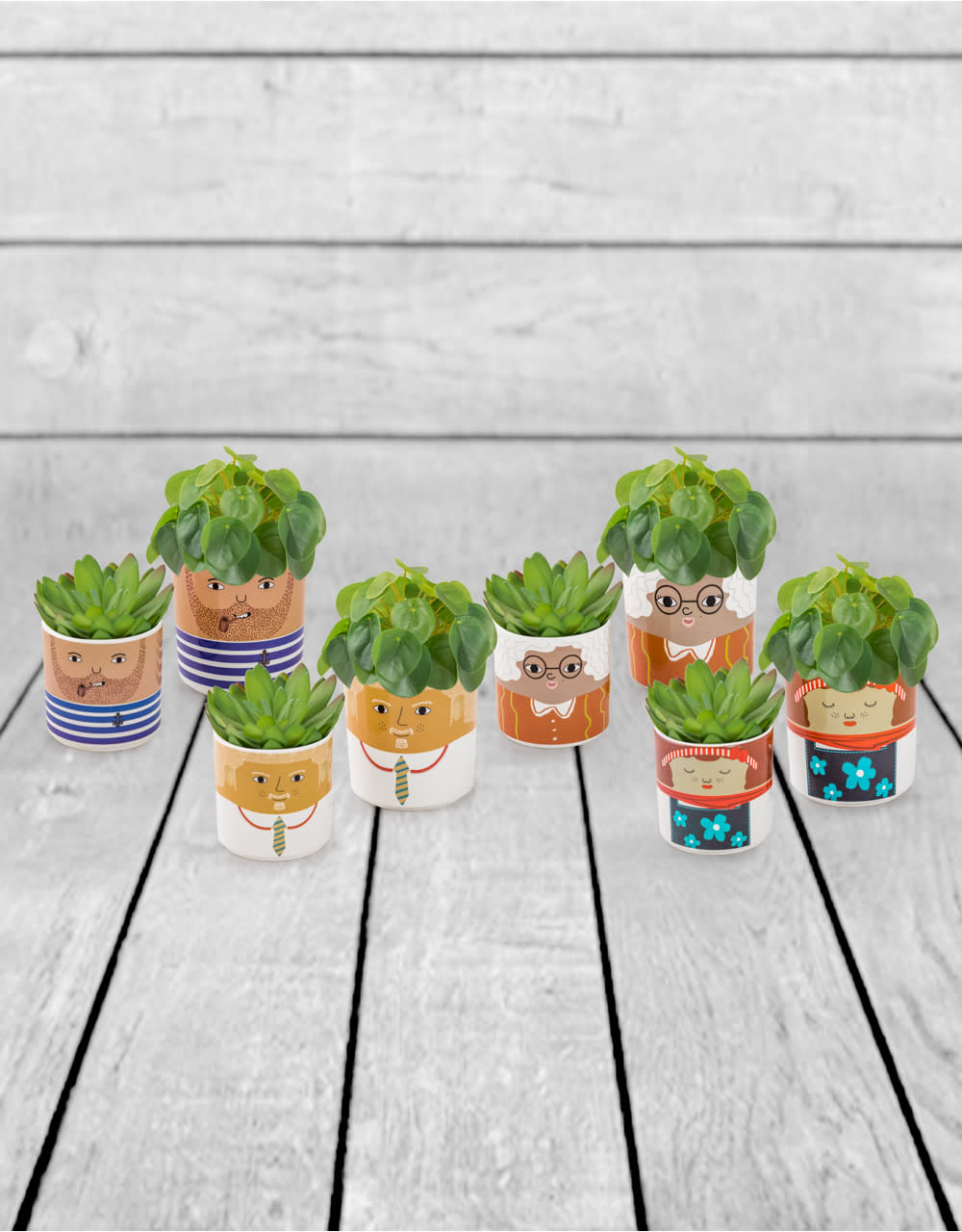 Set of 8 (4 Small, 4 Large) Ceramic People Pots - MCP21