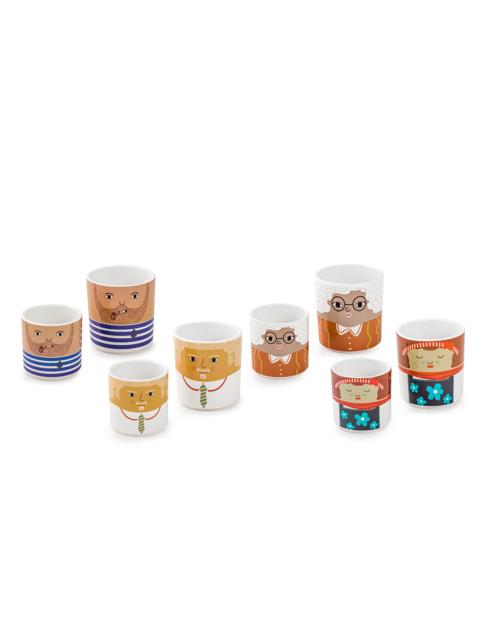 Set of 8 (4 Small, 4 Large) Ceramic People Pots - MCP21