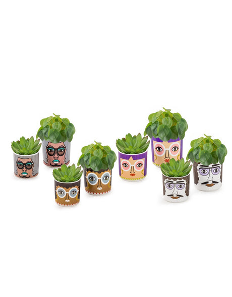 Set of 8 (4 Small, 4 Large) Ceramic People Pots - MCP22
