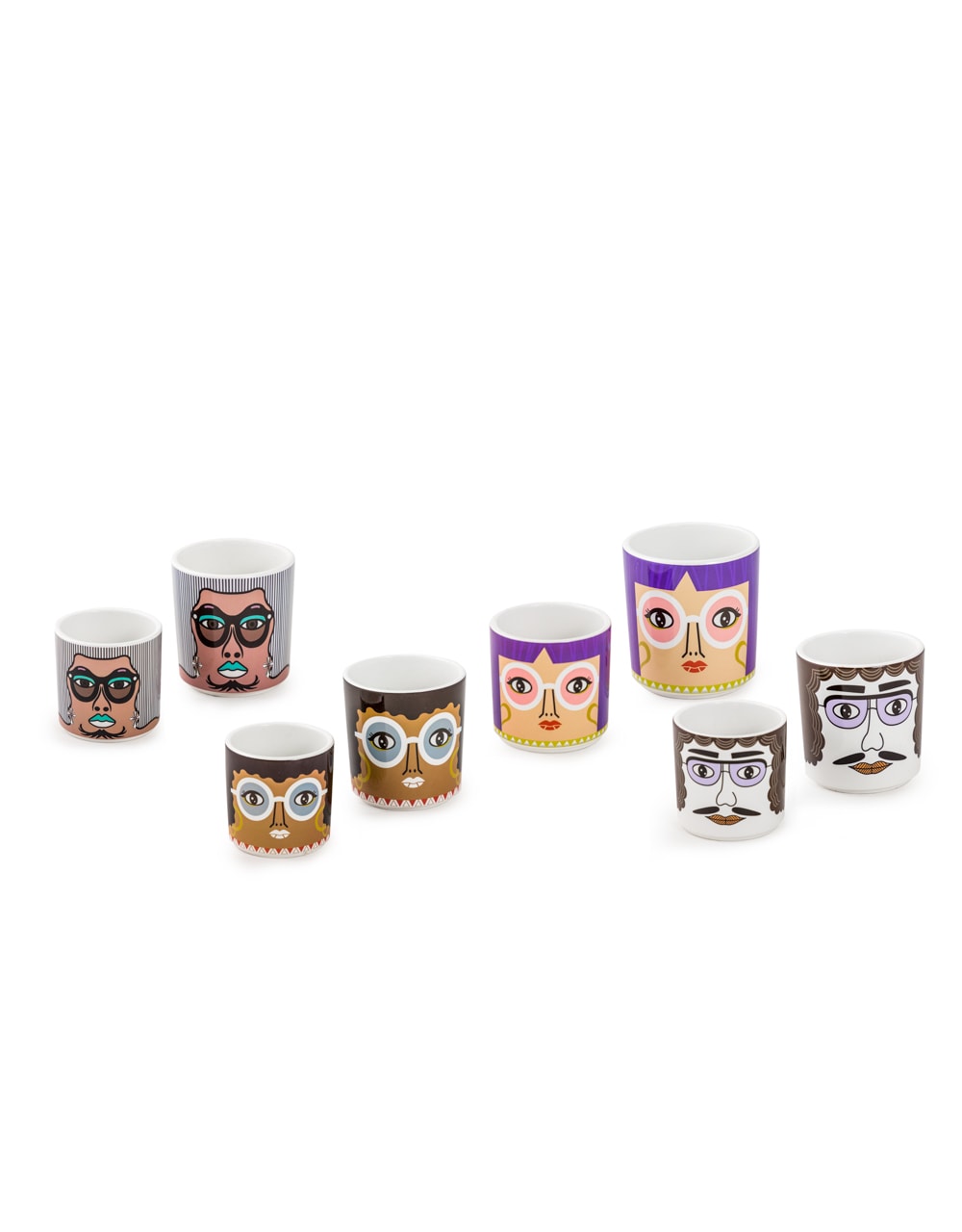 Set of 8 (4 Small, 4 Large) Ceramic People Pots - MCP22