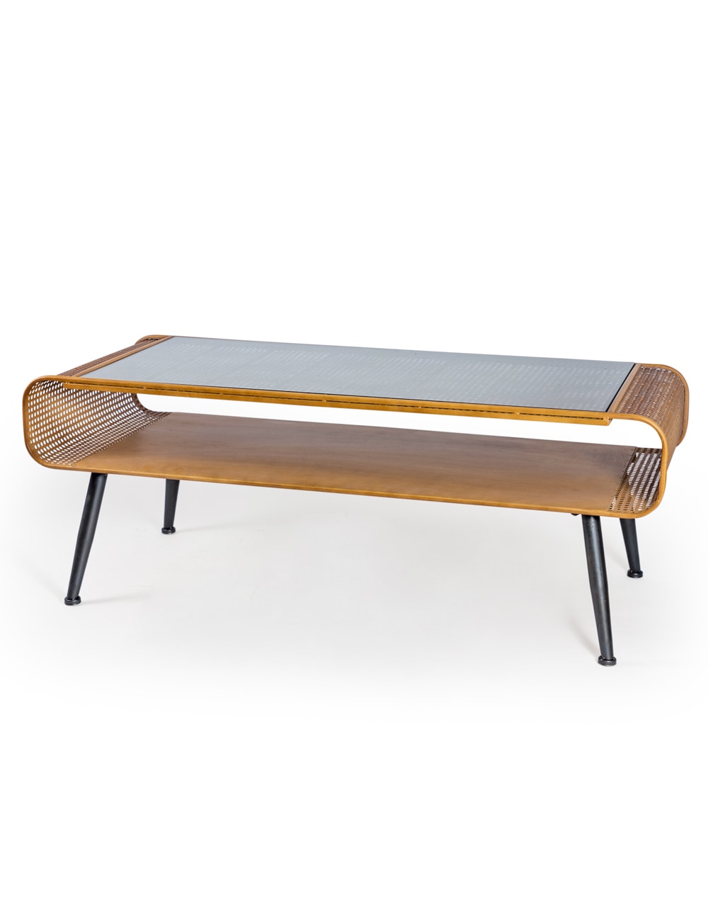 Rustic Metal Rattan Retro Coffee Table with Glass Top - DTC42