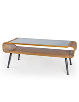 Rustic Metal Rattan Retro Coffee Table with Glass Top - DTC42
