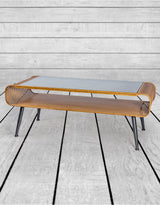 Rustic Metal Rattan Retro Coffee Table with Glass Top - DTC42