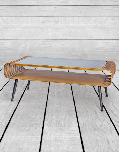 Rustic Metal Rattan Retro Coffee Table with Glass Top - DTC42