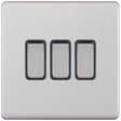 Selectric 5M-Plus Screwless Satin Chrome 3 Gang 10A 2 Way Switch with Grey Insert