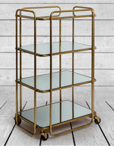 Antique Gold/Bronze Leaf Metal Bar Trolley with Mirror Shelves - JRG39