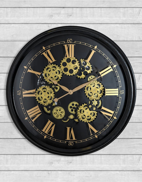Black and Gold Large Moving Gears Clock - ET350