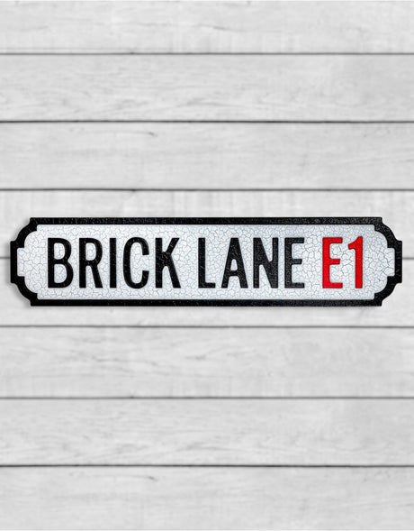Antiqued Wooden "Brick Lane E1" Road Sign - RS76