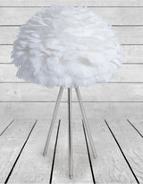 Chrome Tripod Table Lamp with White Feather Shade - RFL12