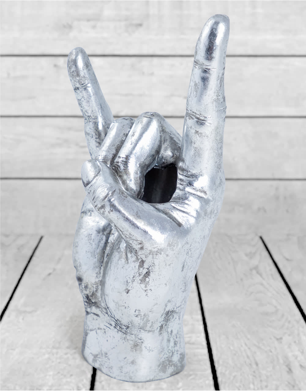 Large Antique Silver "Rock On!" Hand Ornament/Vase - TPR66