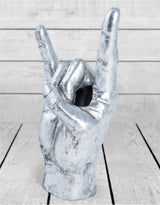 Large Antique Silver "Rock On!" Hand Ornament/Vase - TPR66