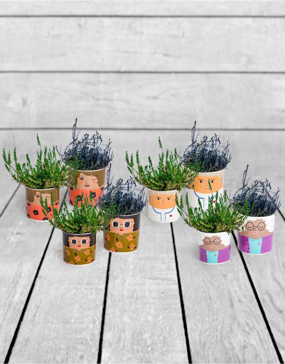 Set of 8 (4 Small, 4 Large) Ceramic People Pots - MCP24