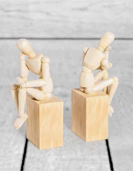 Set of 2 "Thinker" Wooden Effect Model Man Bookends - CRT67