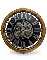 Industrial Wood and Iron Moving Gears Clock Coffee Table - ET351