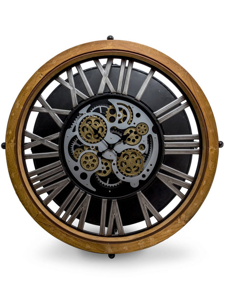 Industrial Wood and Iron Moving Gears Clock Coffee Table - ET351
