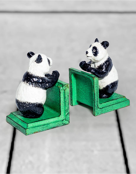 Cast Iron Antiqued Pair of Panda Bookends - STM66
