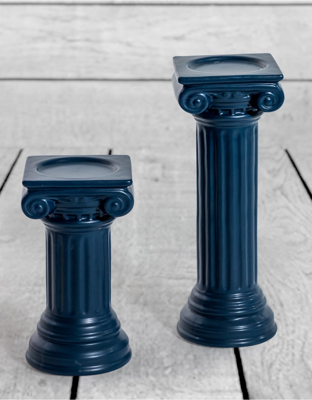 Matt Dark Blue Large Ionic Column Ceramic Candle Holder - FPC40