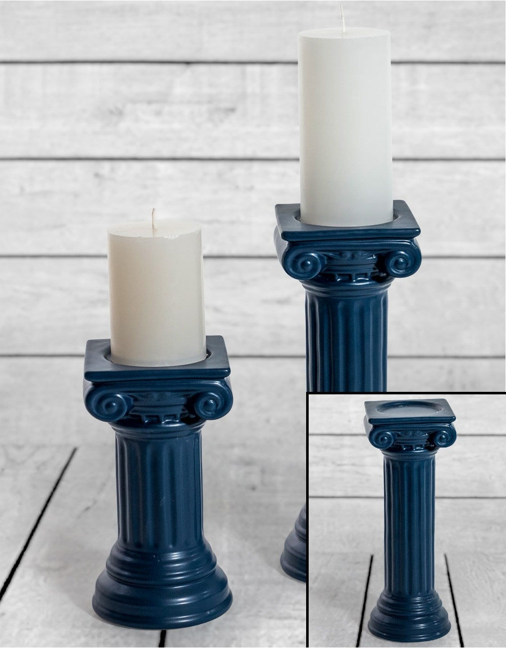 Matt Dark Blue Large Ionic Column Ceramic Candle Holder - FPC40
