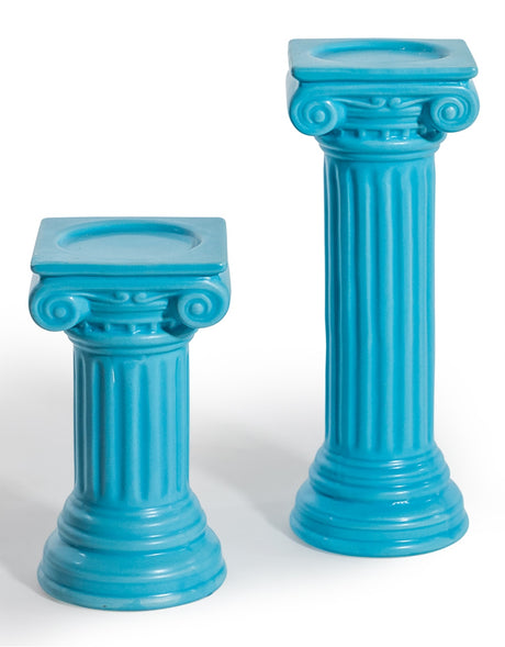 Matt Light Blue Small Ionic Column Ceramic Candle Holder - FPC47
