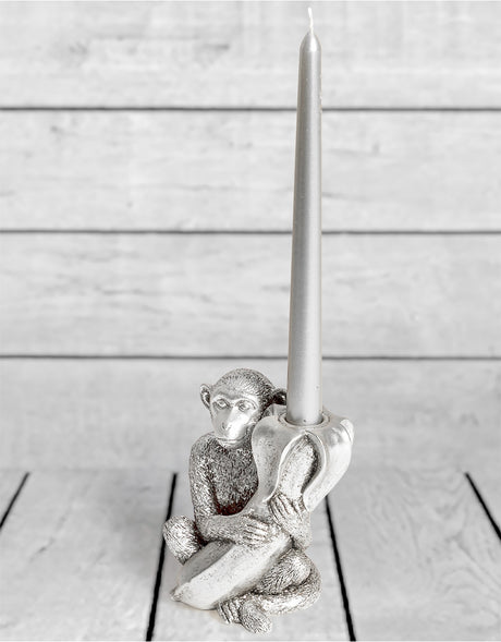 Antique Silver Monkey with Banana Candle Holder - CRT71