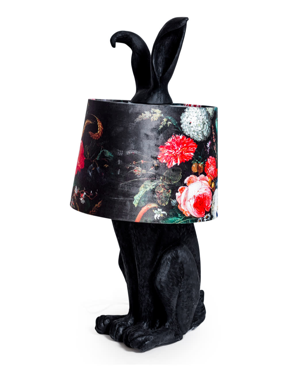Matt Black Rabbit Ears Lamp with Boho Floral Shade - TL130