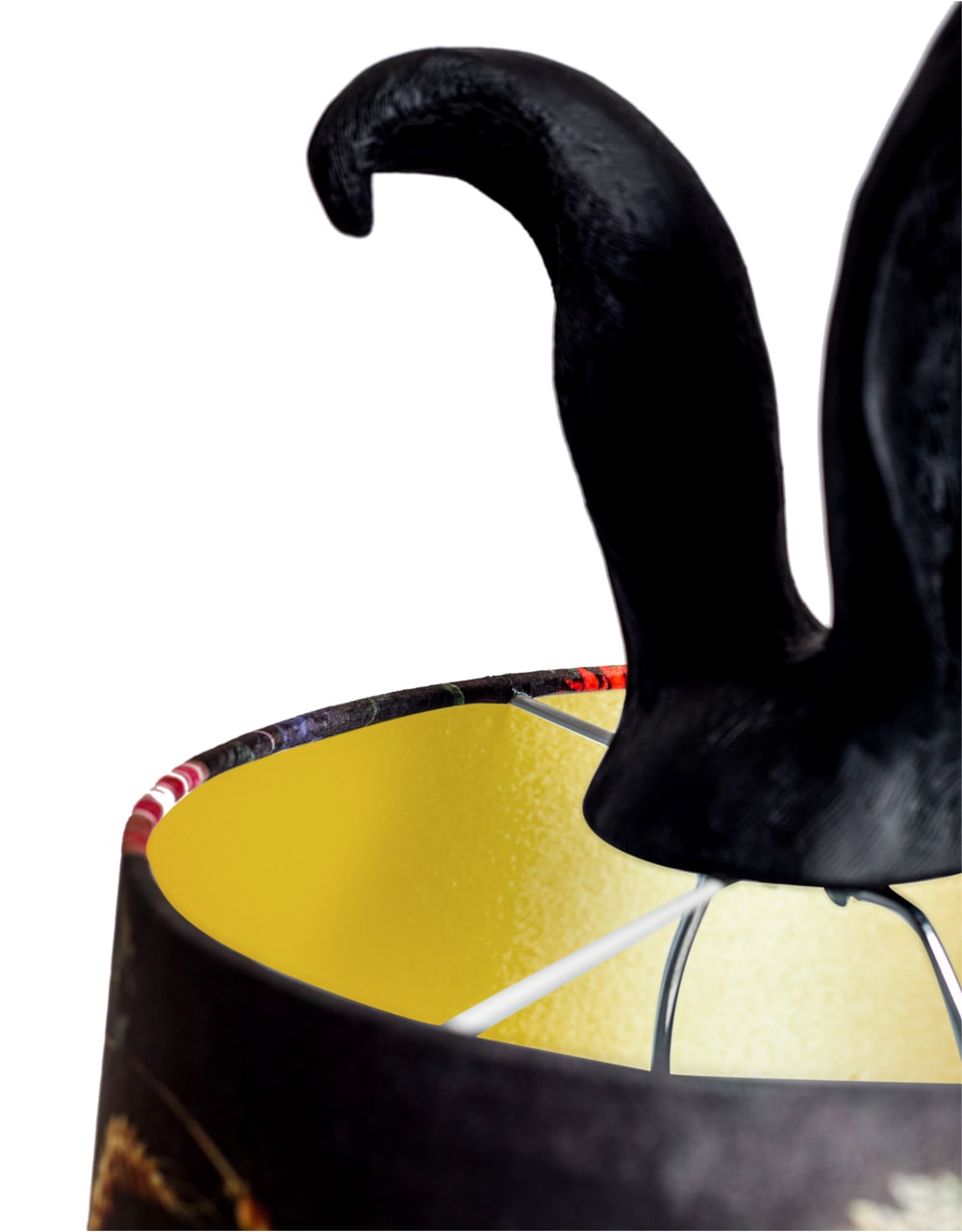 Matt Black Rabbit Ears Lamp with Boho Floral Shade - TL130
