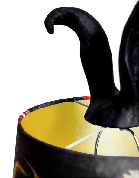 Matt Black Rabbit Ears Lamp with Boho Floral Shade - TL130