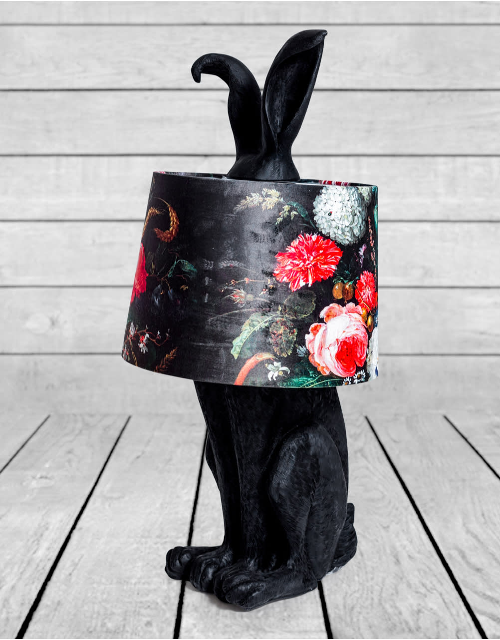 Matt Black Rabbit Ears Lamp with Boho Floral Shade - TL130