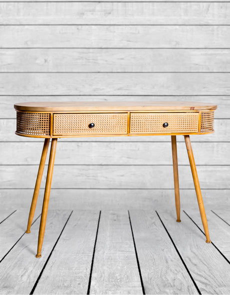 Rustic Metal Rattan and Wood Retro Desk/Console Table - DTC46