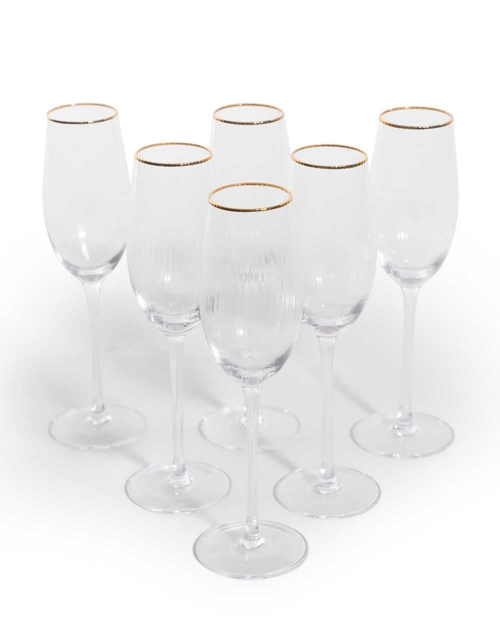 Set of 6 Traditional Champagne Flutes with Gold Rims - GW133