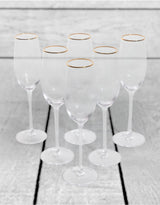 Set of 6 Traditional Champagne Flutes with Gold Rims - GW133