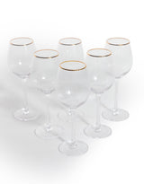 Set of 6 Traditional Wine Glasses with Gold Rims - GW131