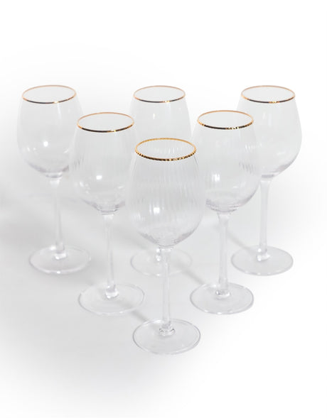Set of 6 Traditional Wine Glasses with Gold Rims - GW131