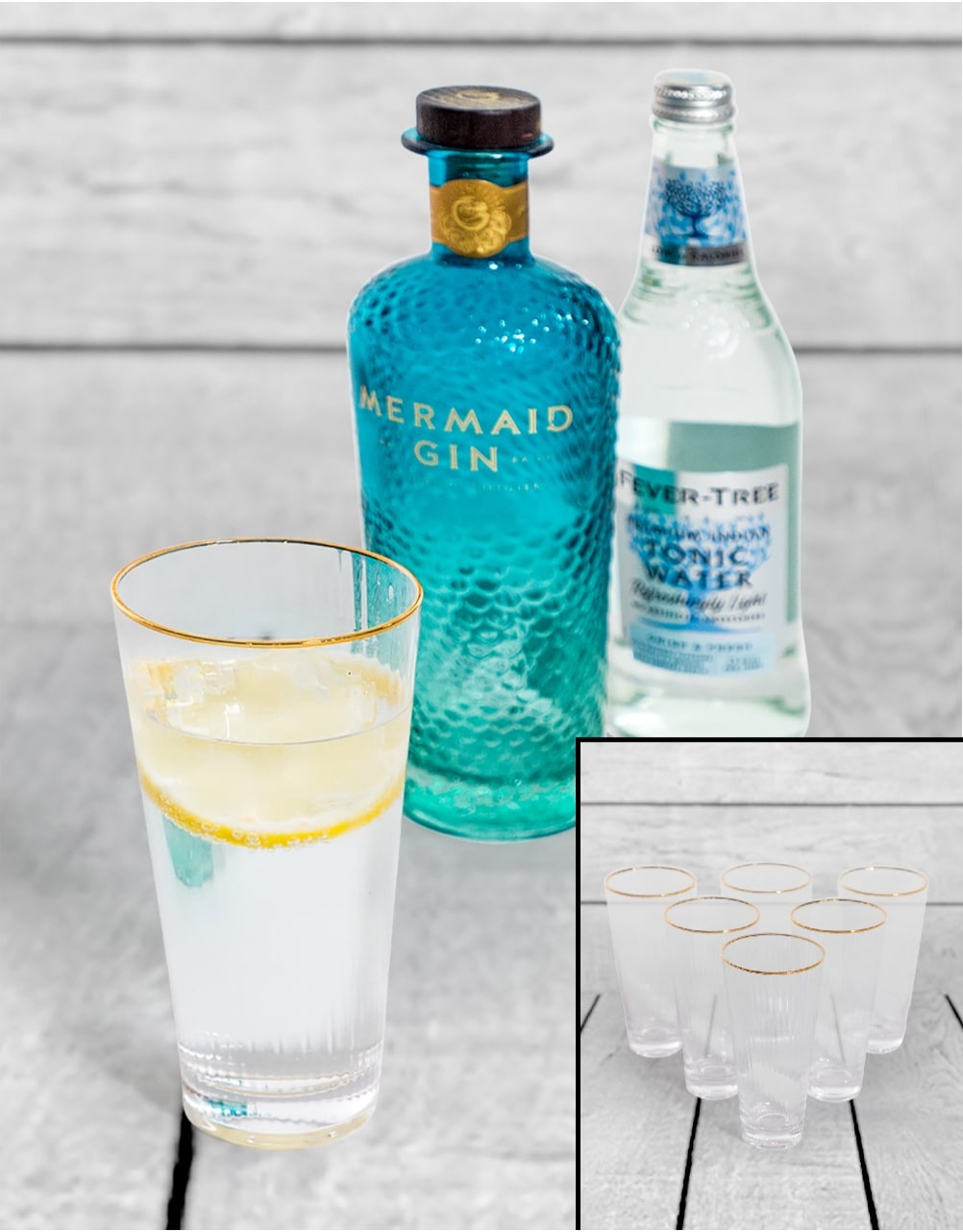 Set of 6 Traditional Highball Glass Tumblers with Gold Rims - GW132