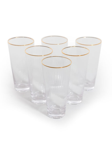 Set of 6 Traditional Highball Glass Tumblers with Gold Rims - GW132