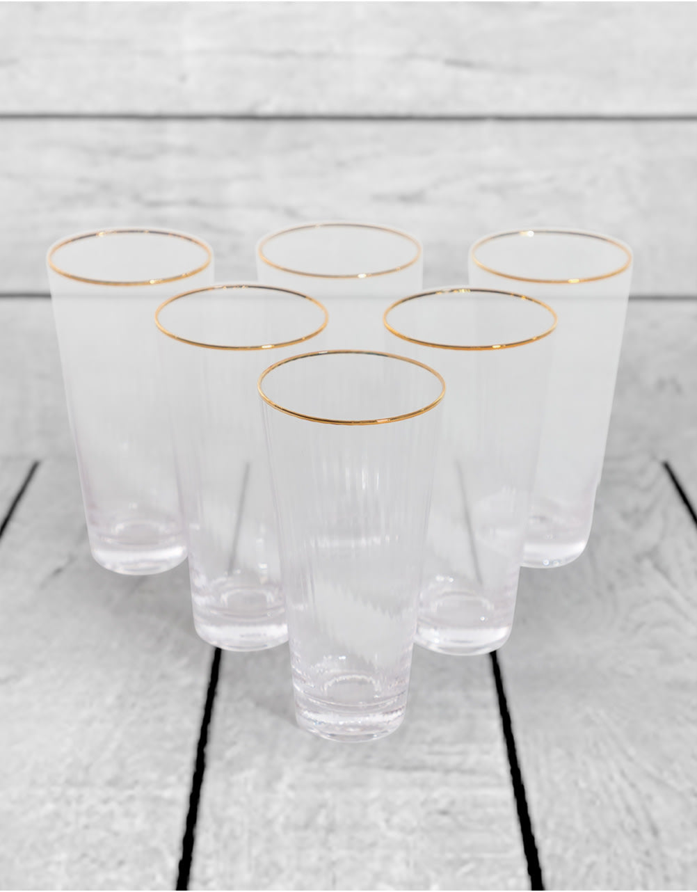 Set of 6 Traditional Highball Glass Tumblers with Gold Rims - GW132