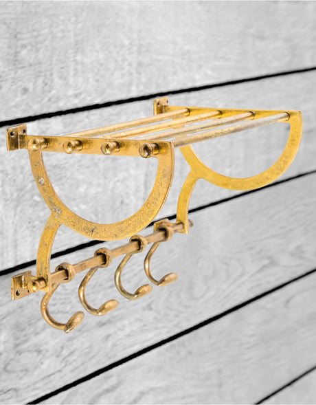 Antique Gold Luggage Rack with Coat Hooks - AL149