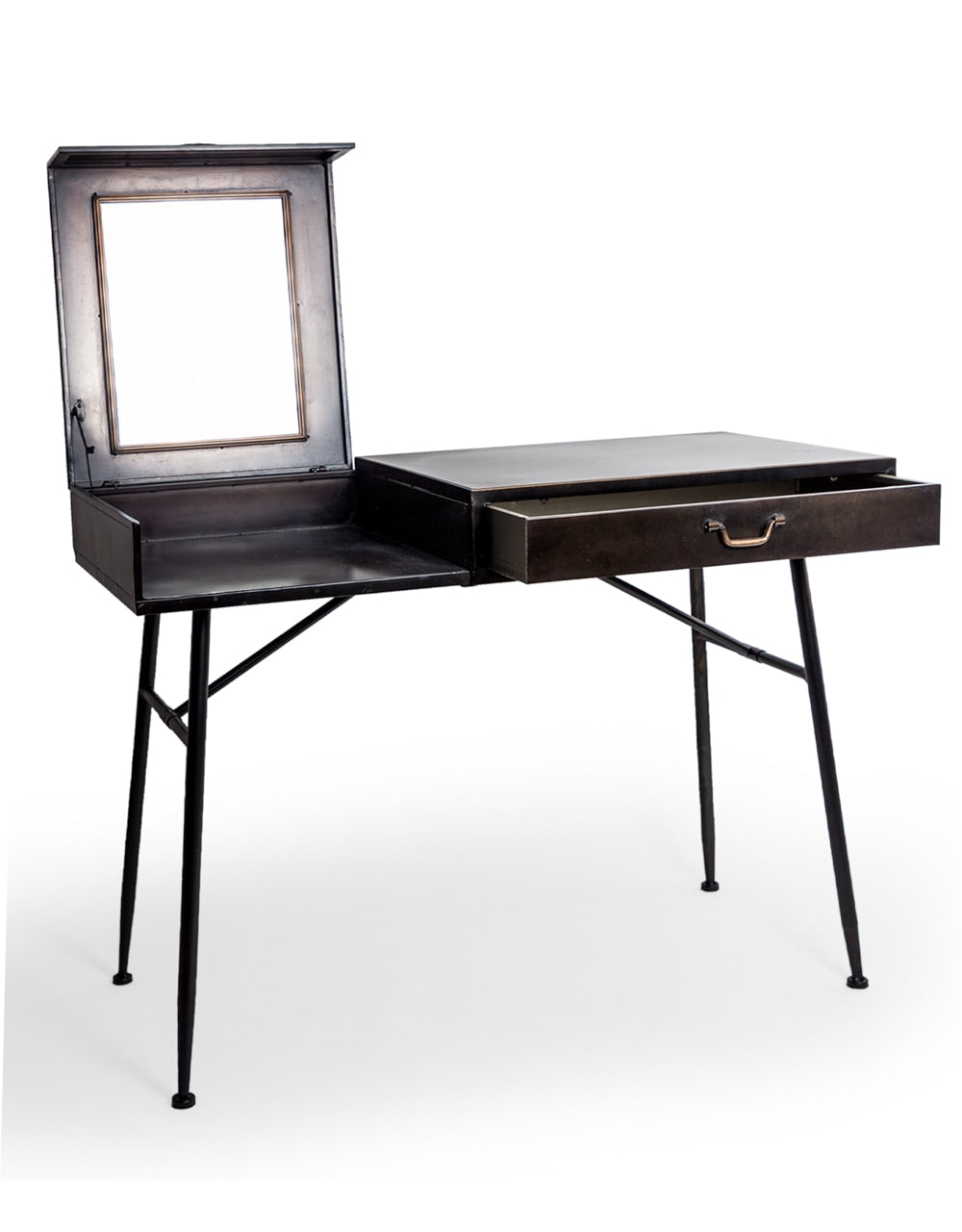 Black and Antique Gold "Orwell" Desk with Concealed Vanity Mirror - VRN26