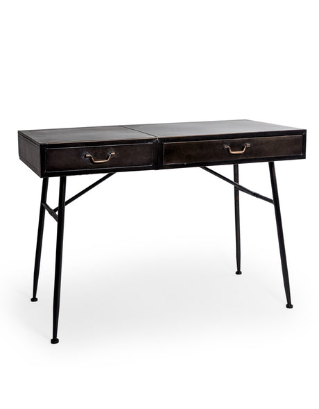 Black and Antique Gold "Orwell" Desk with Concealed Vanity Mirror - VRN26