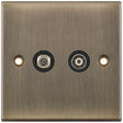 Selectric 5M Antique Brass 2 Gang Satellite and TV/FM Socket with Black Insert