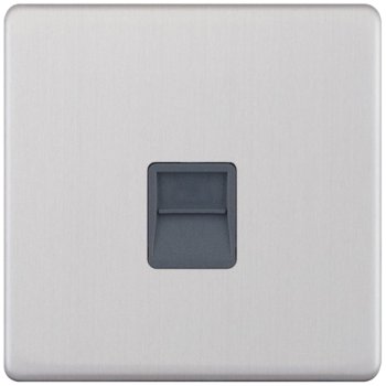 Selectric 5M-Plus Screwless Satin Chrome 1 Gang Telephone Master Socket with Grey Insert