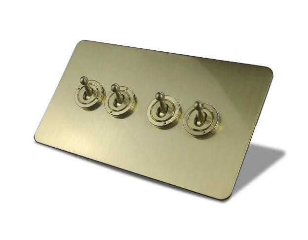 Caradok 4 Gang Screwless 2 Way Brushed Brass Toggle Switch