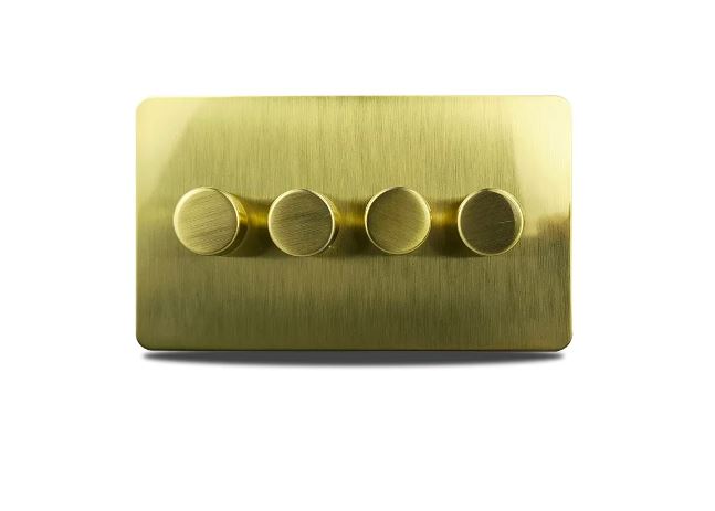 Caradok 4 Gang Screwless 2 Way Brushed Brass Push On/Off Dimmer Switch