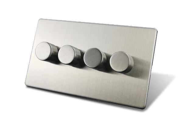 Caradok 4 Gang 2 Way Screwless Brushed Steel Push On/Off LED Dimmer