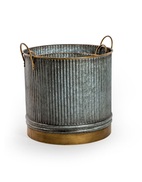 Set of 3 Galvanised with Brass Details Planters - EM133
