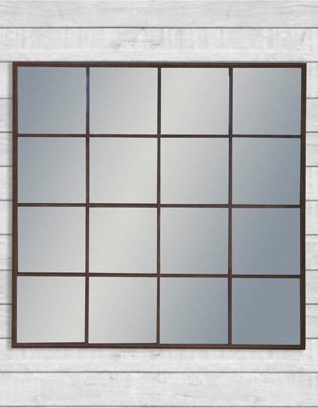 Large Antiqued Iron Square Metal Window Mirror - MP27